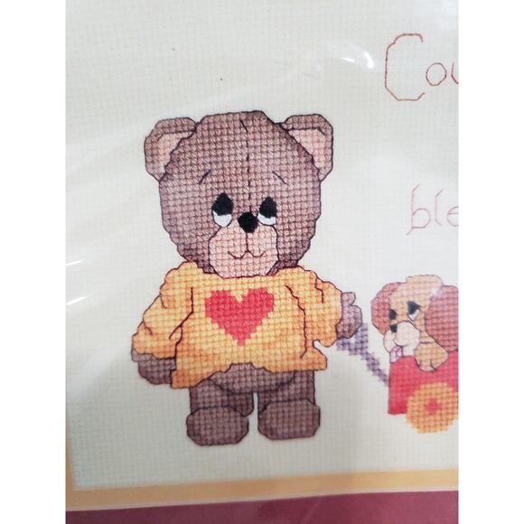 NEW‎ COUNT YOUR BLESSINGS dog puppy bear love Pitiful Pals Cross Stitch Kit Vtg - Picture 3 of 8
